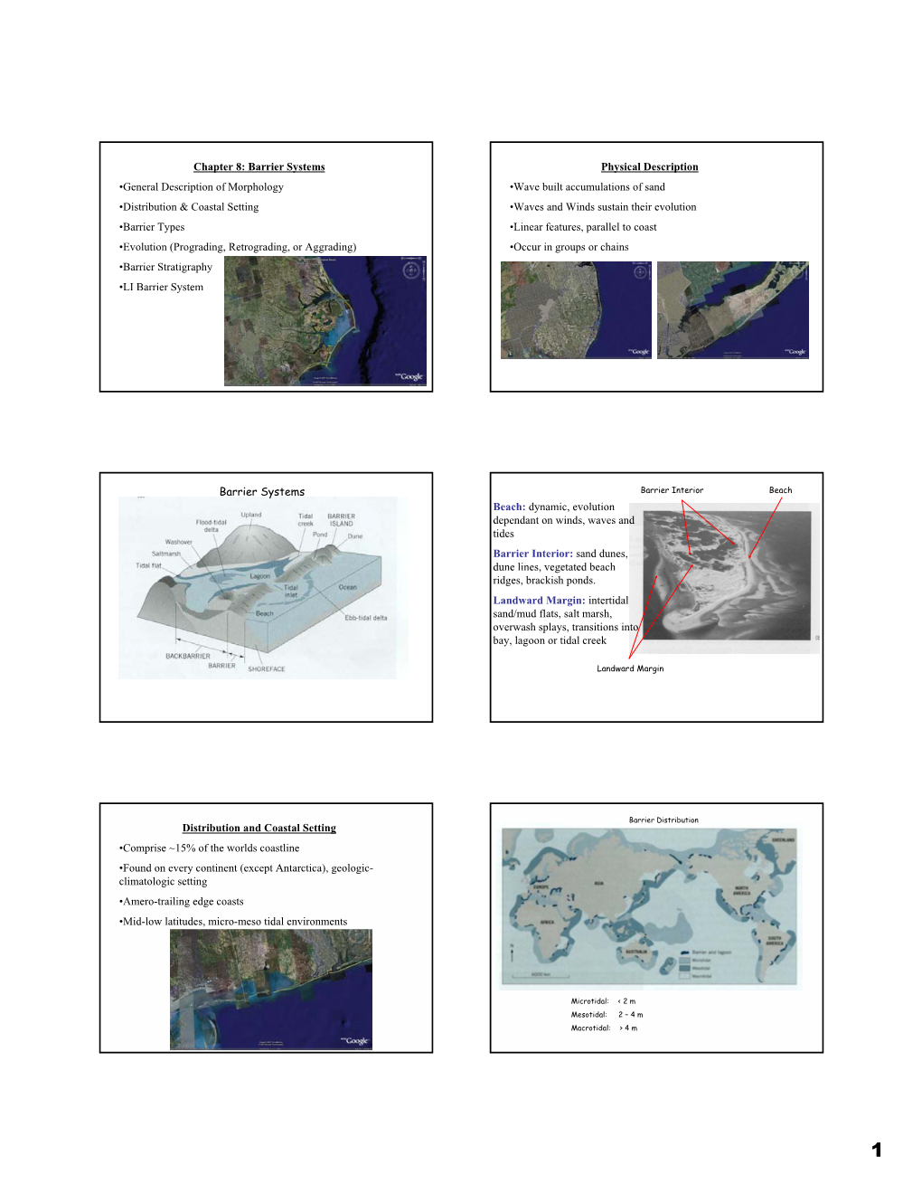Chapter 8: Barrier Systems •General Description of Morphology •Distribution & Coastal Setting •Barrier Types •Evolut