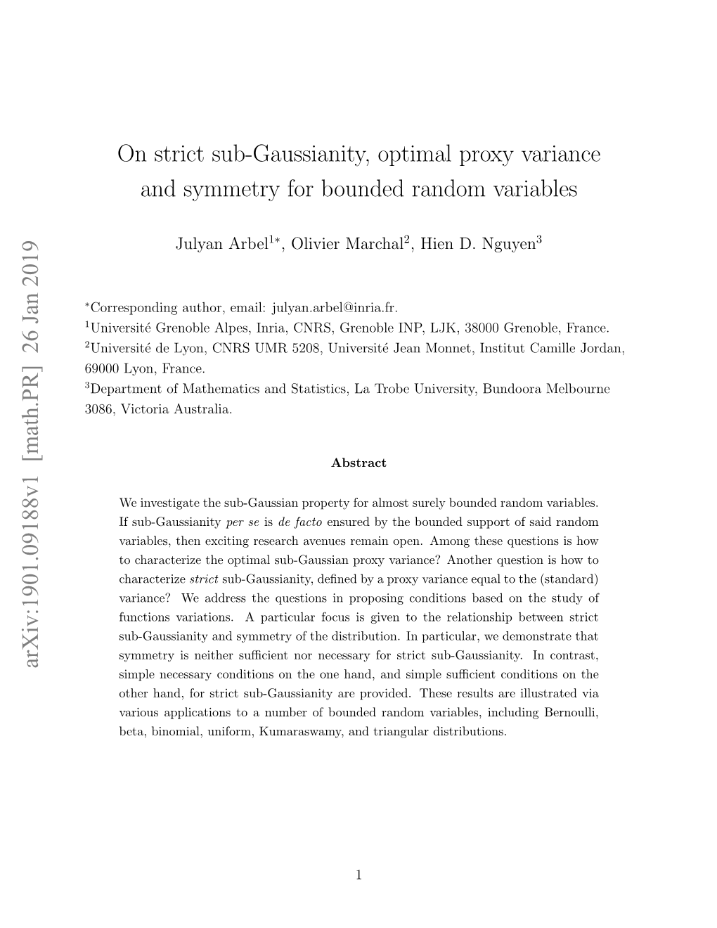 On Strict Sub-Gaussianity, Optimal Proxy Variance and Symmetry for Bounded Random Variables