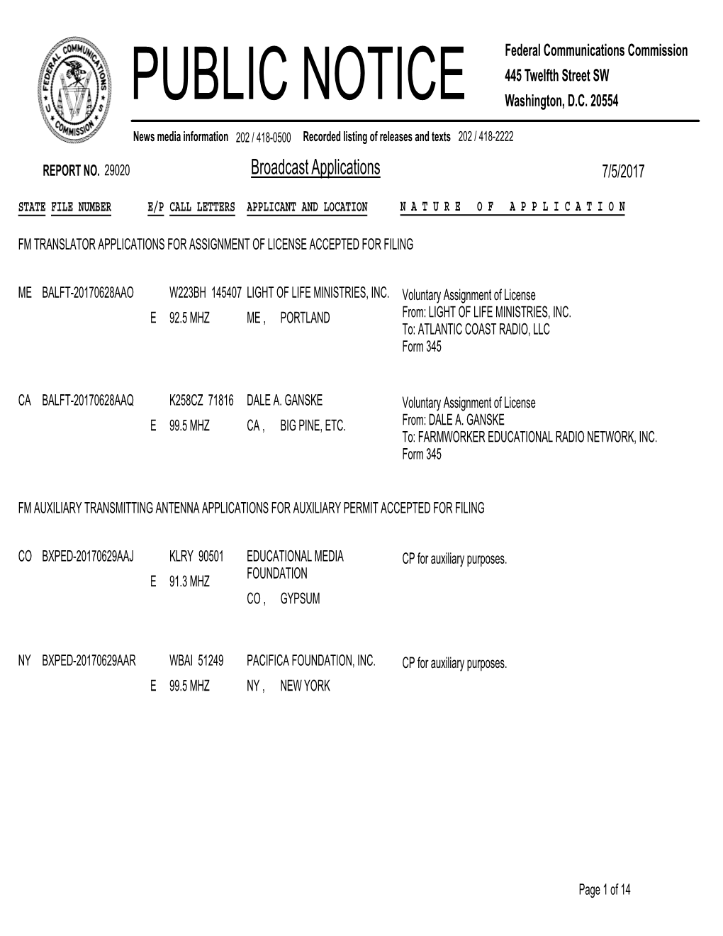 Broadcast Applications 7/5/2017