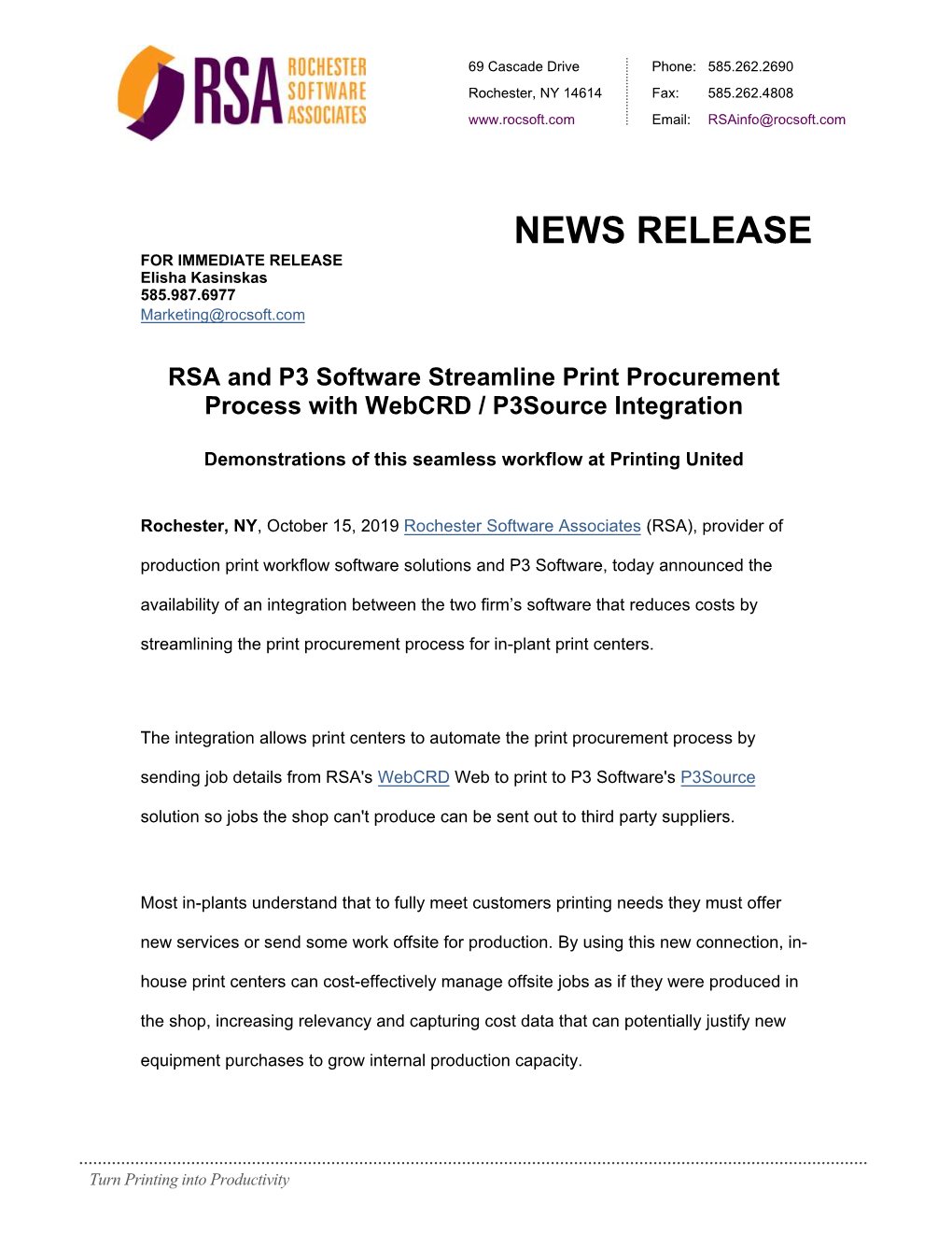 P3 Software and RSA Streamline Print Procurement Process