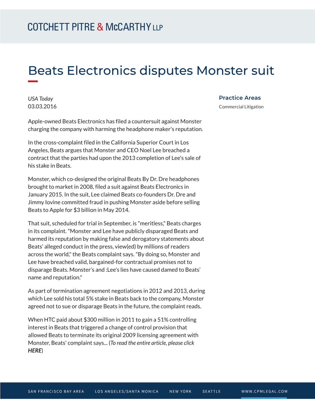 Beats Electronics Disputes Monster Suit