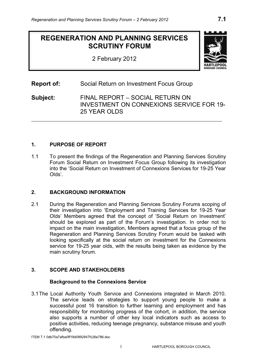 Report Of: Social Return on Investment Focus Group