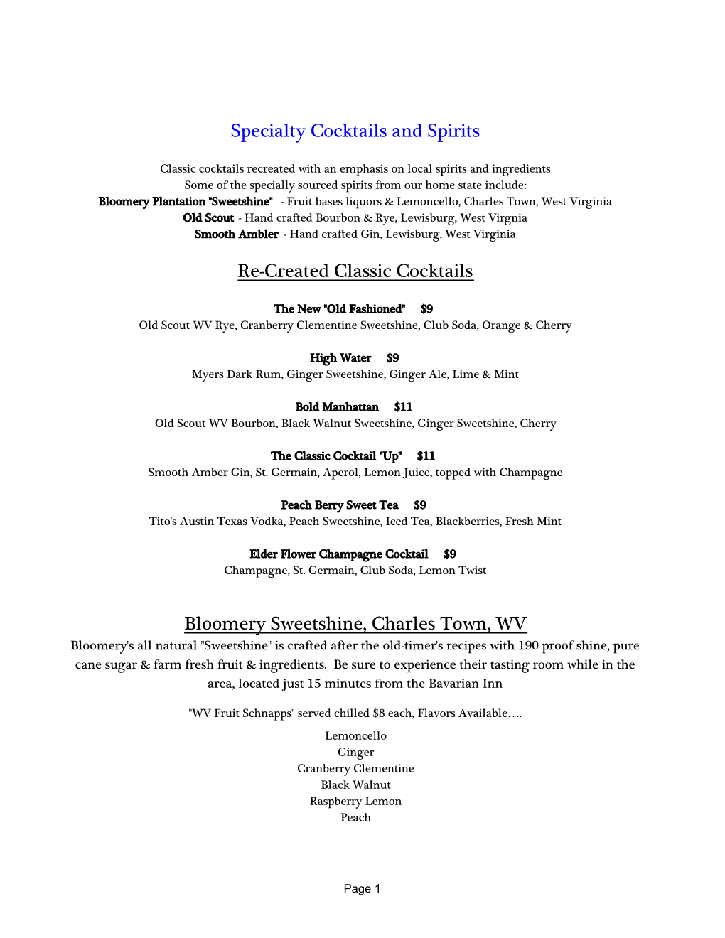 Specialty Cocktails and Spirits