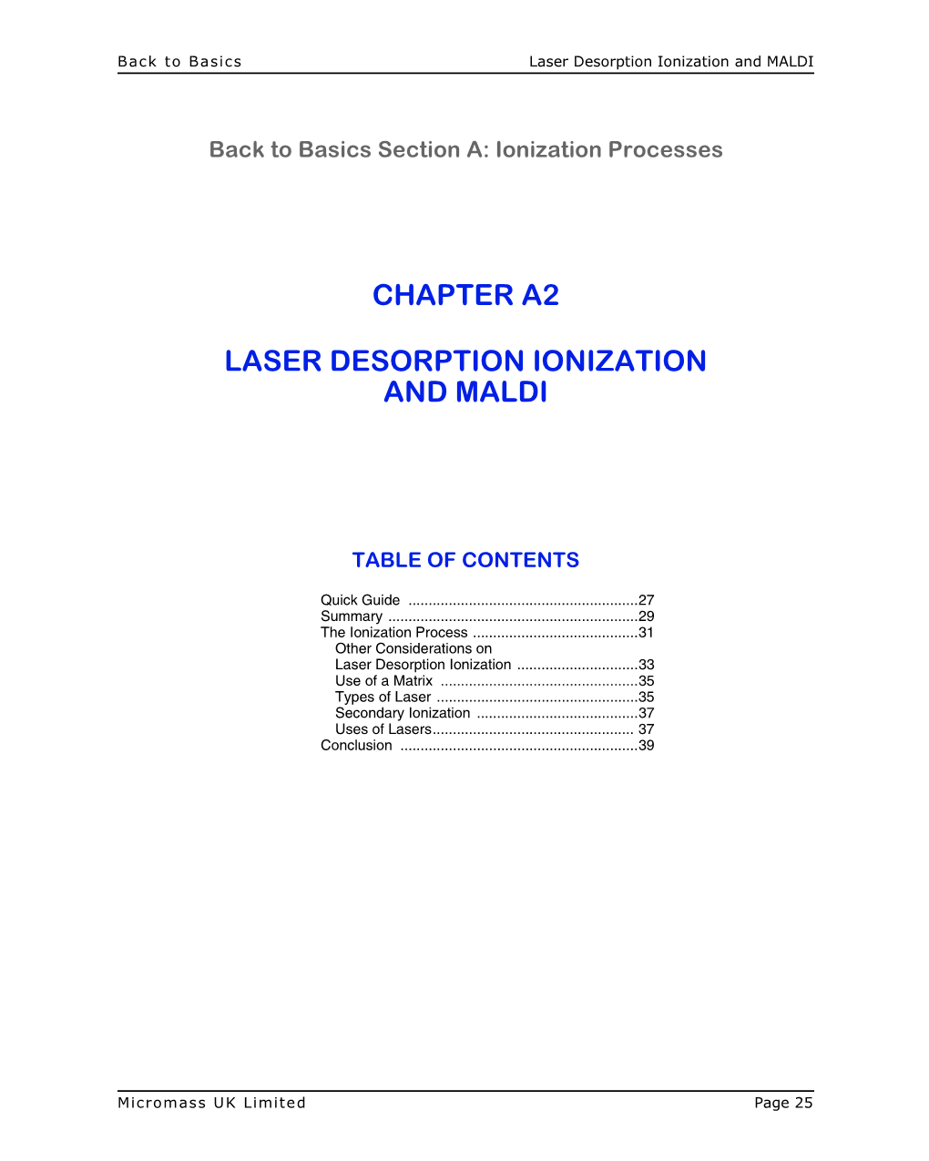 Chapter A2 Laser Desorption Ionization and Maldi