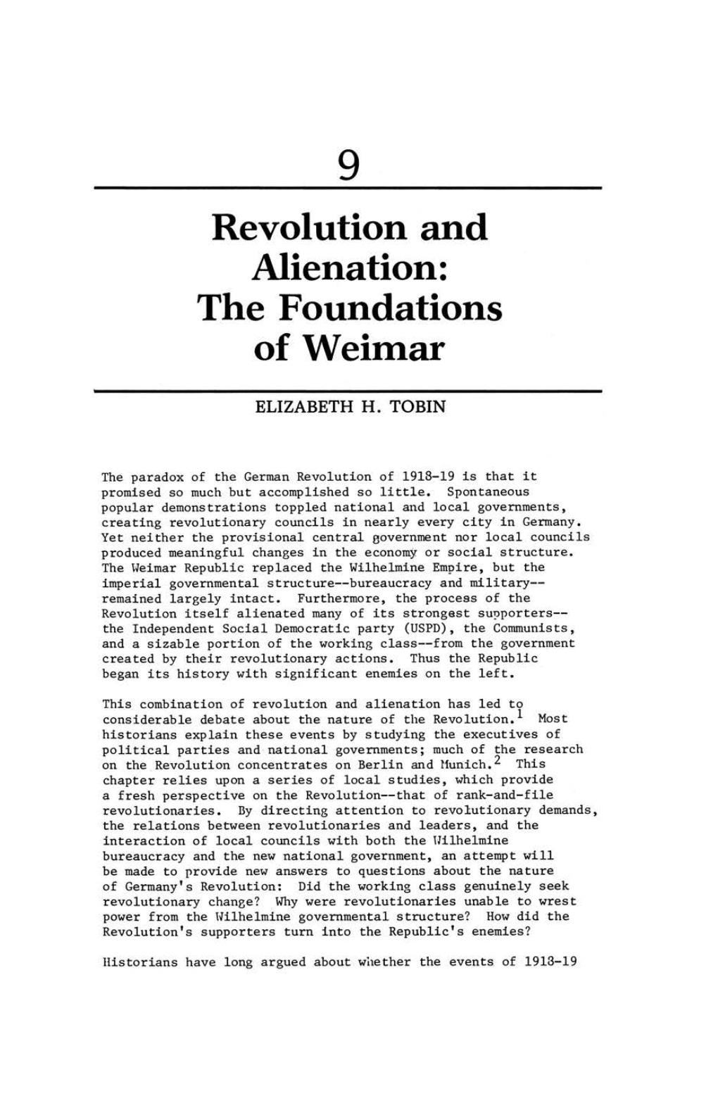 Revolution and Alienation: the Foundations of Weimar