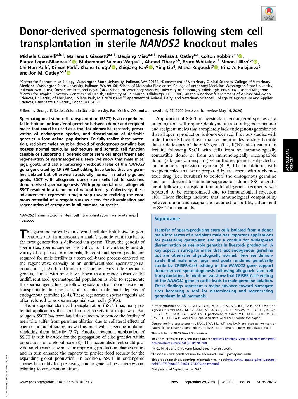 Donor-Derived Spermatogenesis Following Stem Cell Transplantation in Sterile NANOS2 Knockout Males