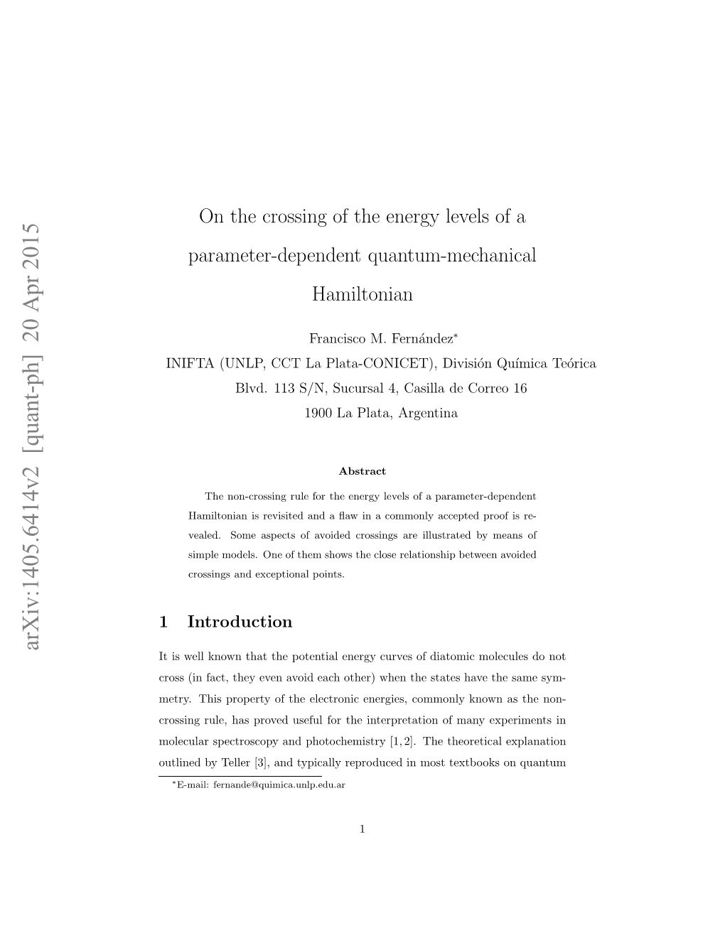 Arxiv:1405.6414V2 [Quant-Ph] 20 Apr 2015