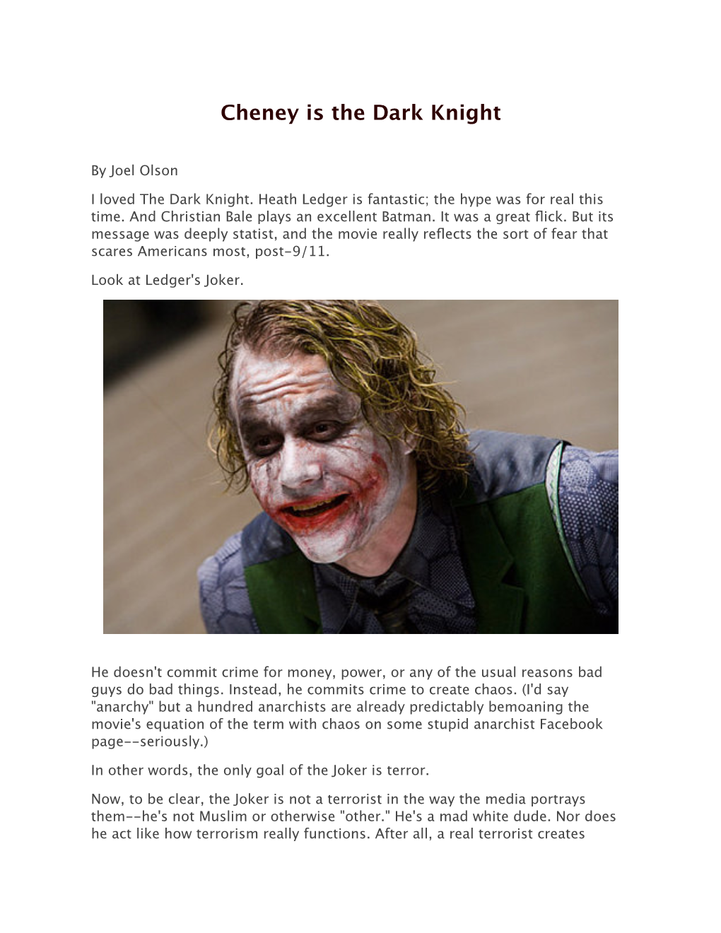 Cheney Is the Dark Knight