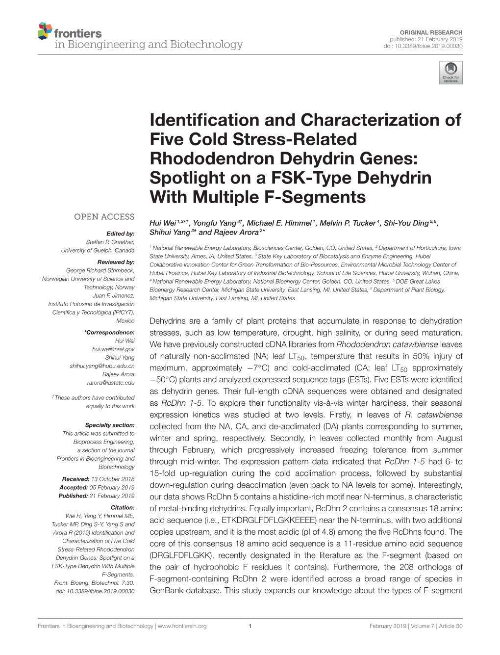 Identification and Characterization of Five Cold Stress-Related