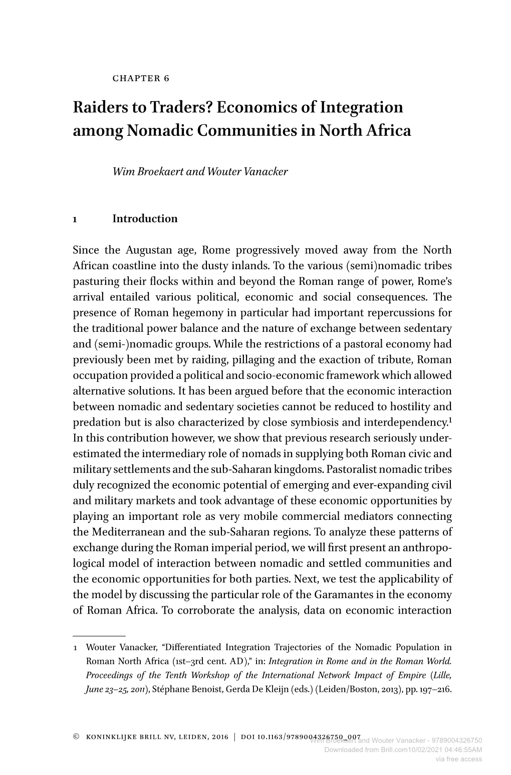 Economics of Integration Among Nomadic Communities in North Africa