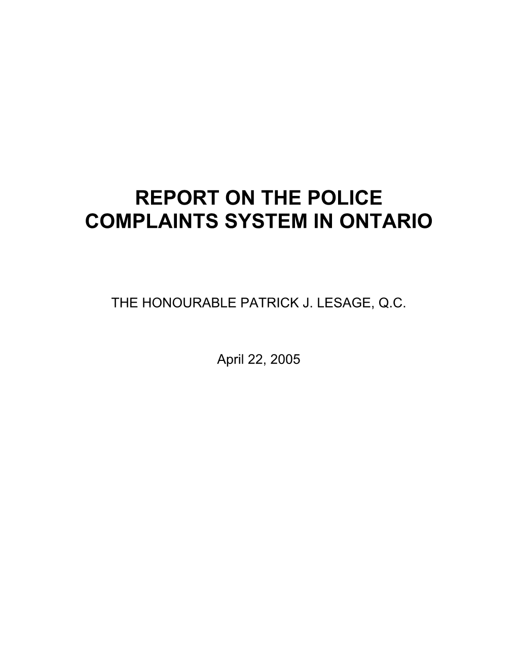 Report on the Police Complaints System in Ontario