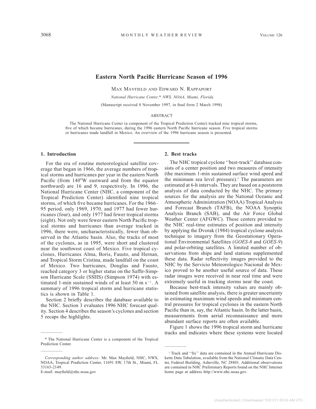 Eastern North Pacific Hurricane Season of 1996