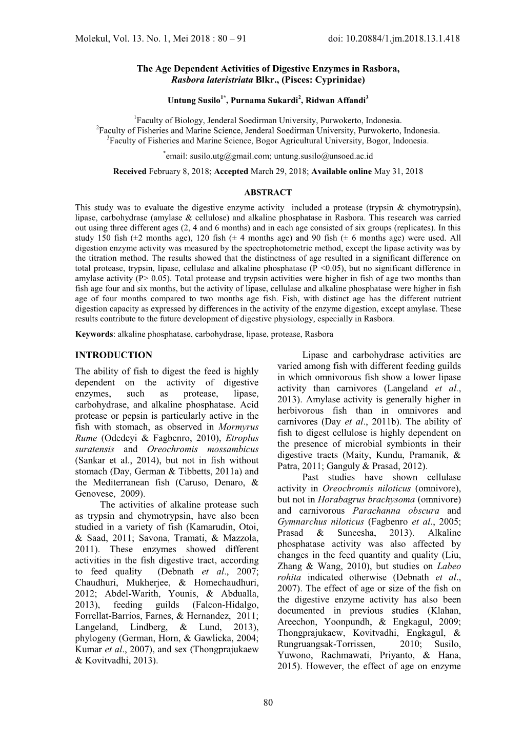 Molekul, Vol. 13. No. 1, Mei 2018 : 80 – 91 Doi: 10.20884/1.Jm.2018.13.1.418