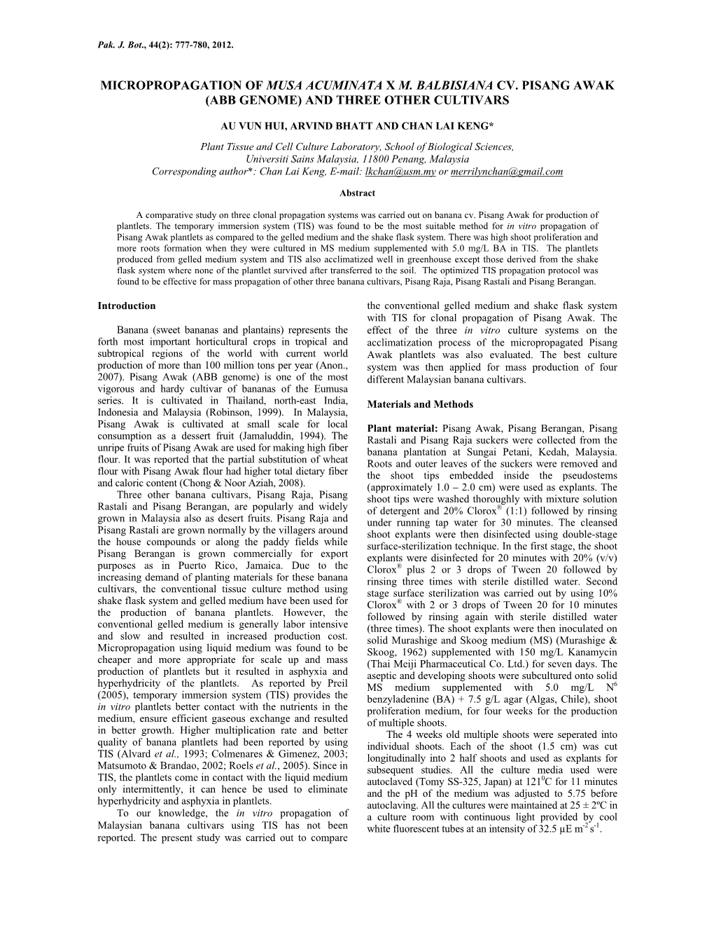 Micropropagation of Musa Acuminata X M. Balbisiana Cv