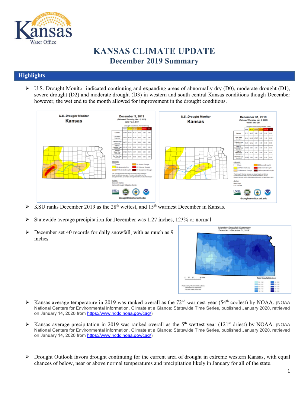 KANSAS CLIMATE UPDATE December 2019 Summary