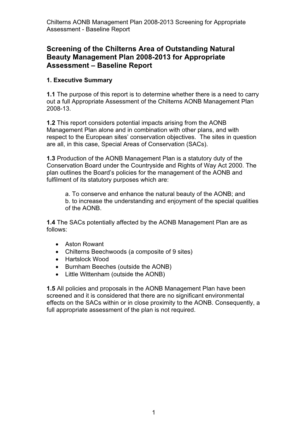 Appropriate Assessment of the Chilterns Area of Outstanding Natural