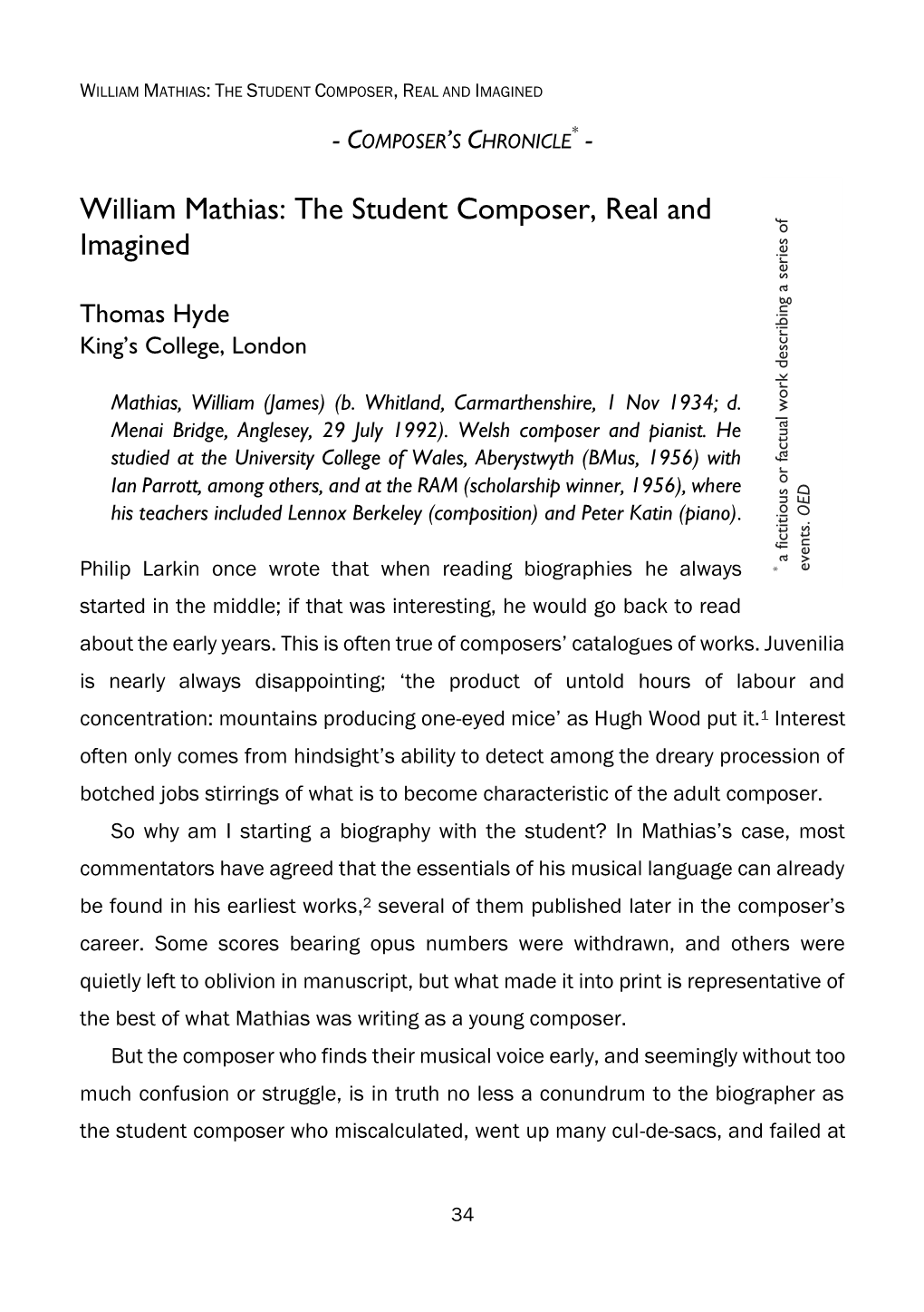 William Mathias: the Student Composer, Real and Imagined