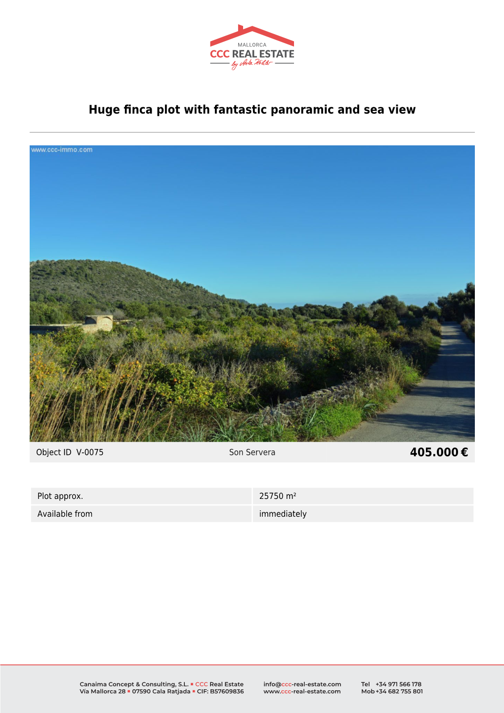 Huge Finca Plot with Fantastic Panoramic and Sea View 405.000 €