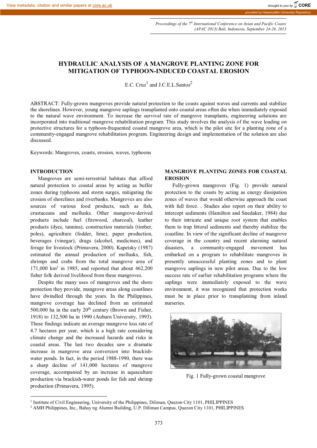 Hydraulic Analysis of a Mangrove Planting Zone for Mitigation of Typhoon-Induced Coastal Erosion