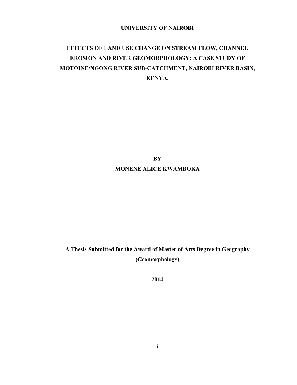 A Case Study of Motoine/Ngong River Sub-Catchment, Nairobi River Basin, Kenya