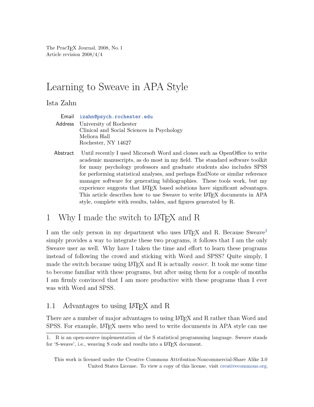 Learning to Sweave in APA Style Ista Zahn