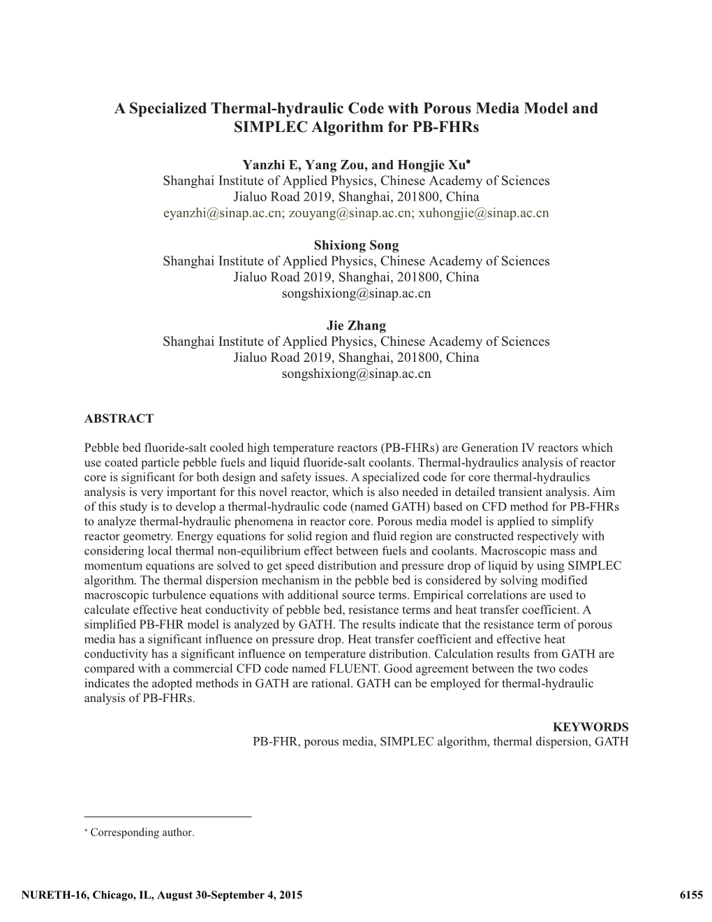 A Specialized Thermal-Hydraulic Code with Porous Media Model and SIMPLEC Algorithm for PB-Fhrs