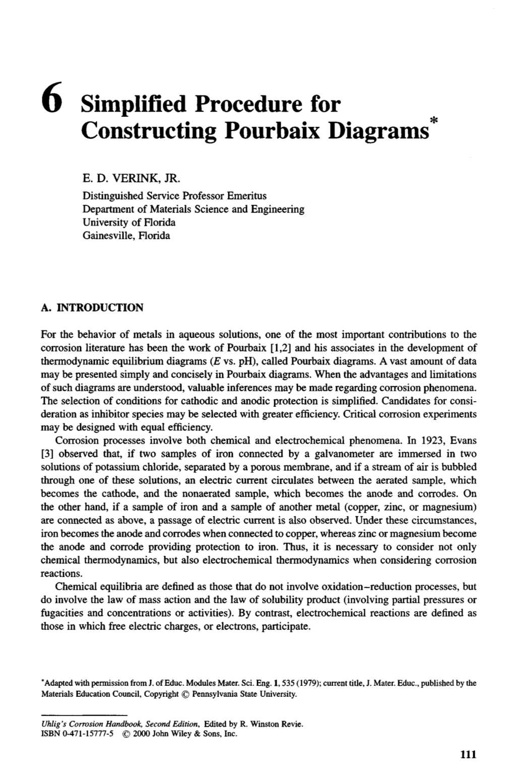 O Simplified Procedure for Constructing Pourbaix Diagrams*