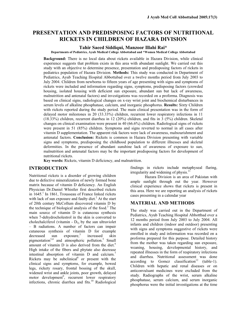 Risk Factors and Presentation of Vitamin D Deficiency