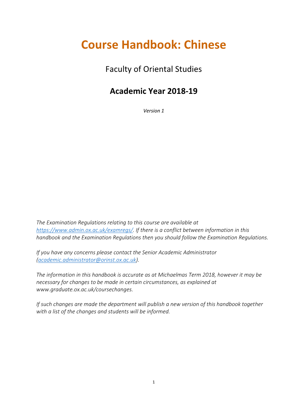 Course Handbook: Chinese