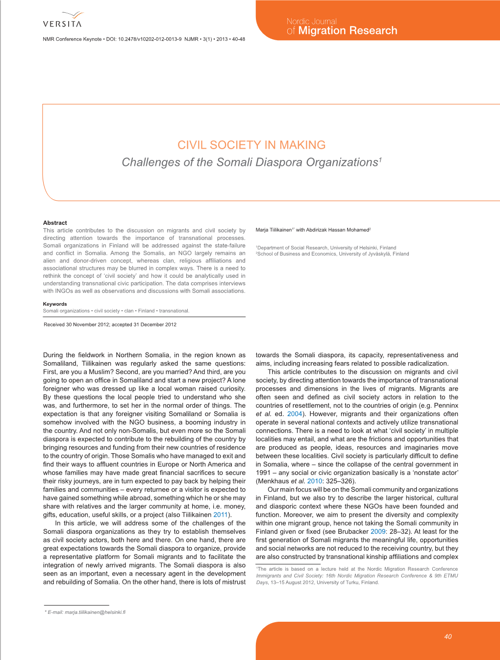 CIVIL SOCIETY in MAKING Challenges of the Somali Diaspora Organizations1