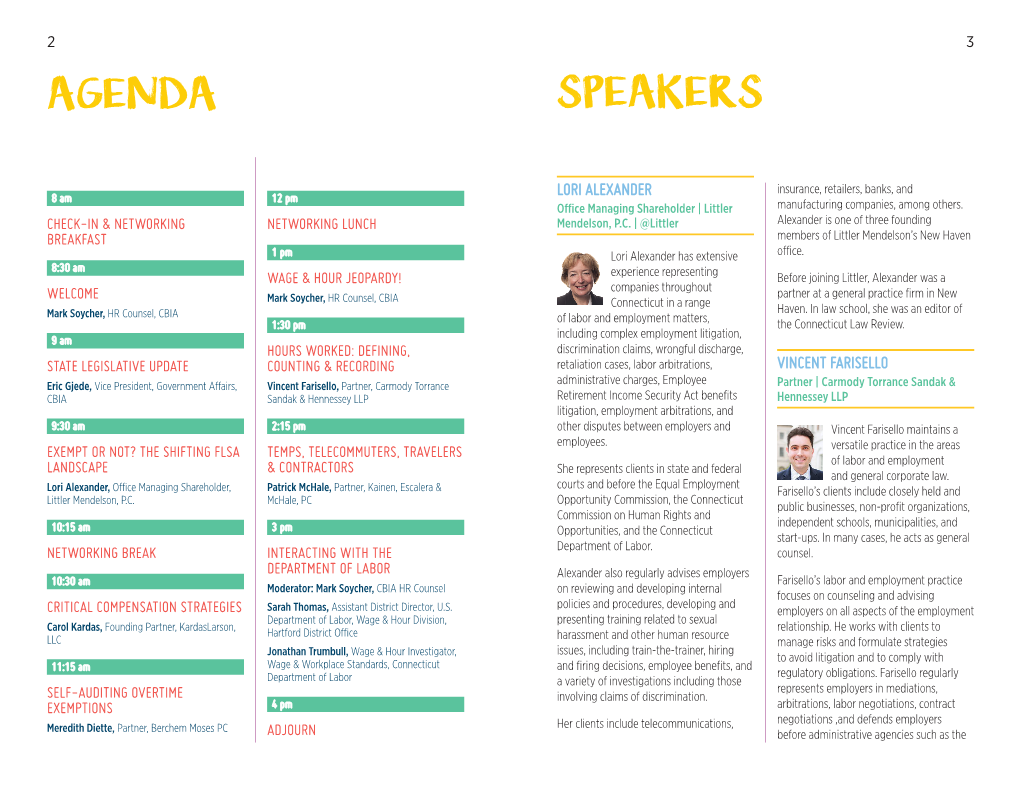 Agenda Speakers