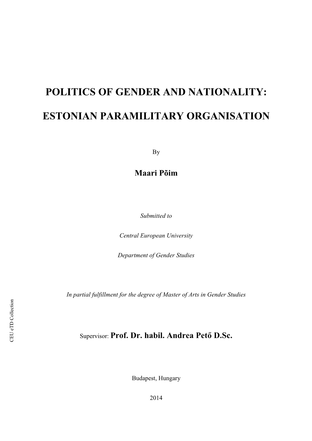 Politics of Gender and Nationality