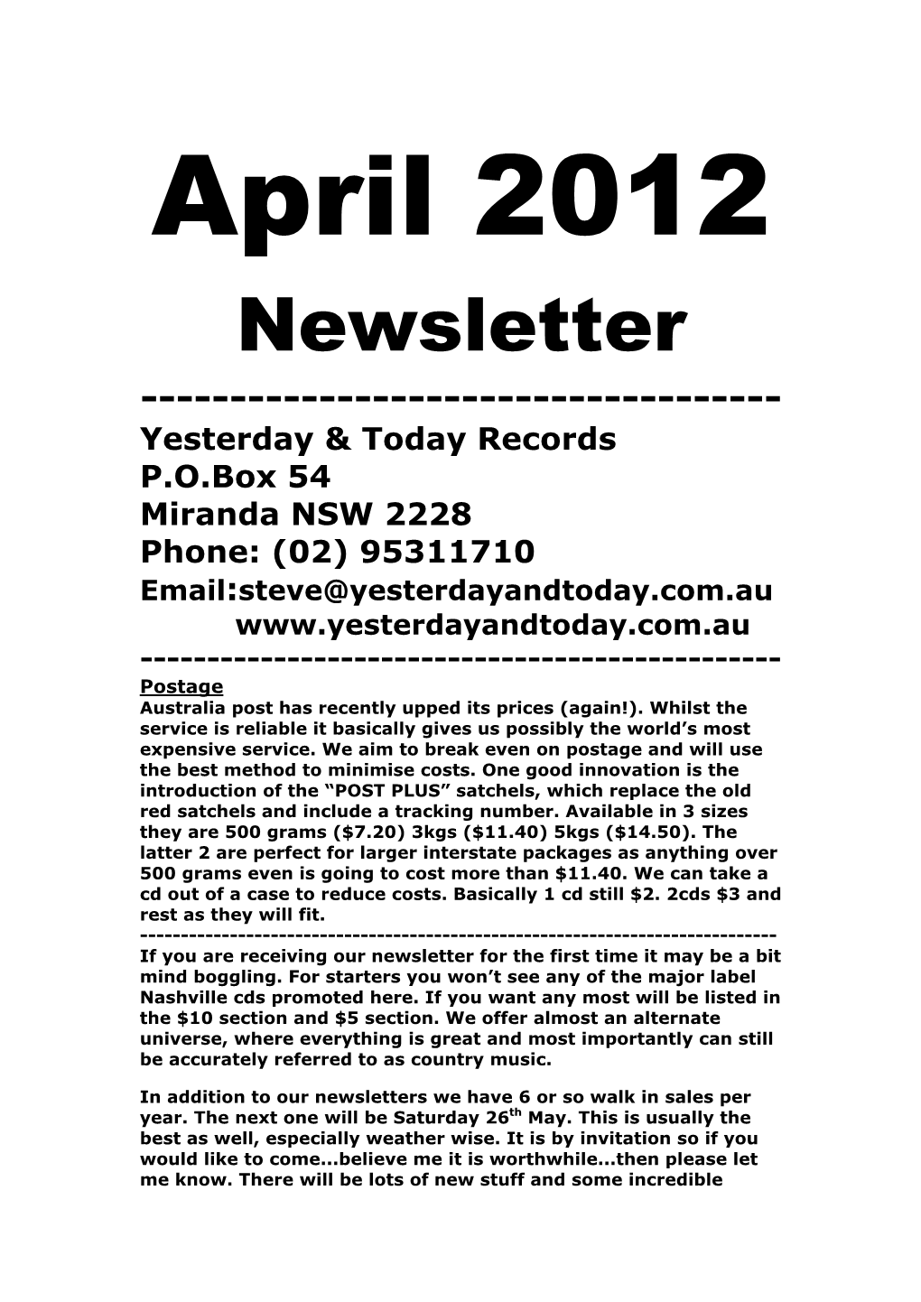 Newsletter April 2012