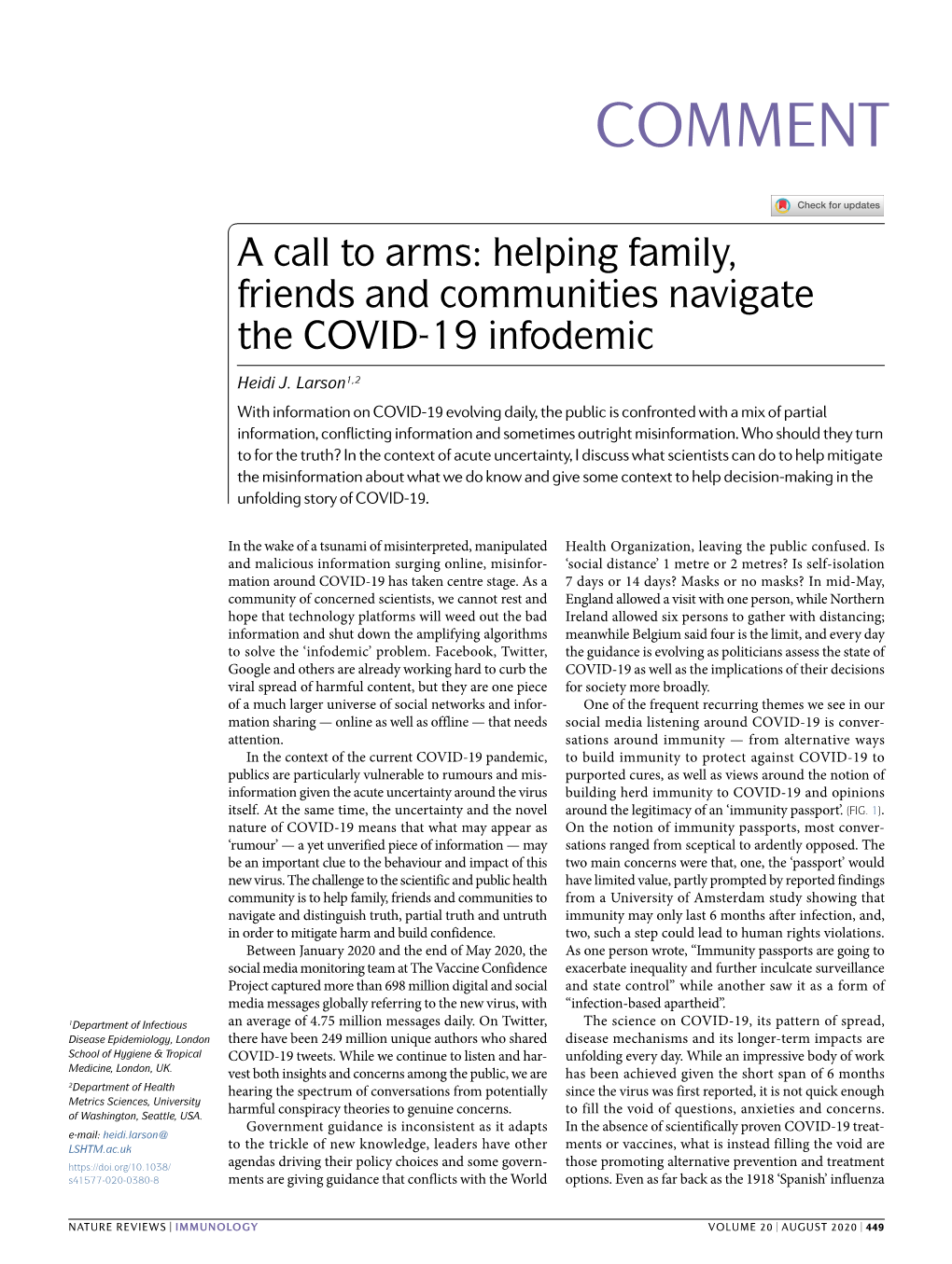 A Call to Arms: Helping Family, Friends and Communities Navigate the COVID-19 Infodemic