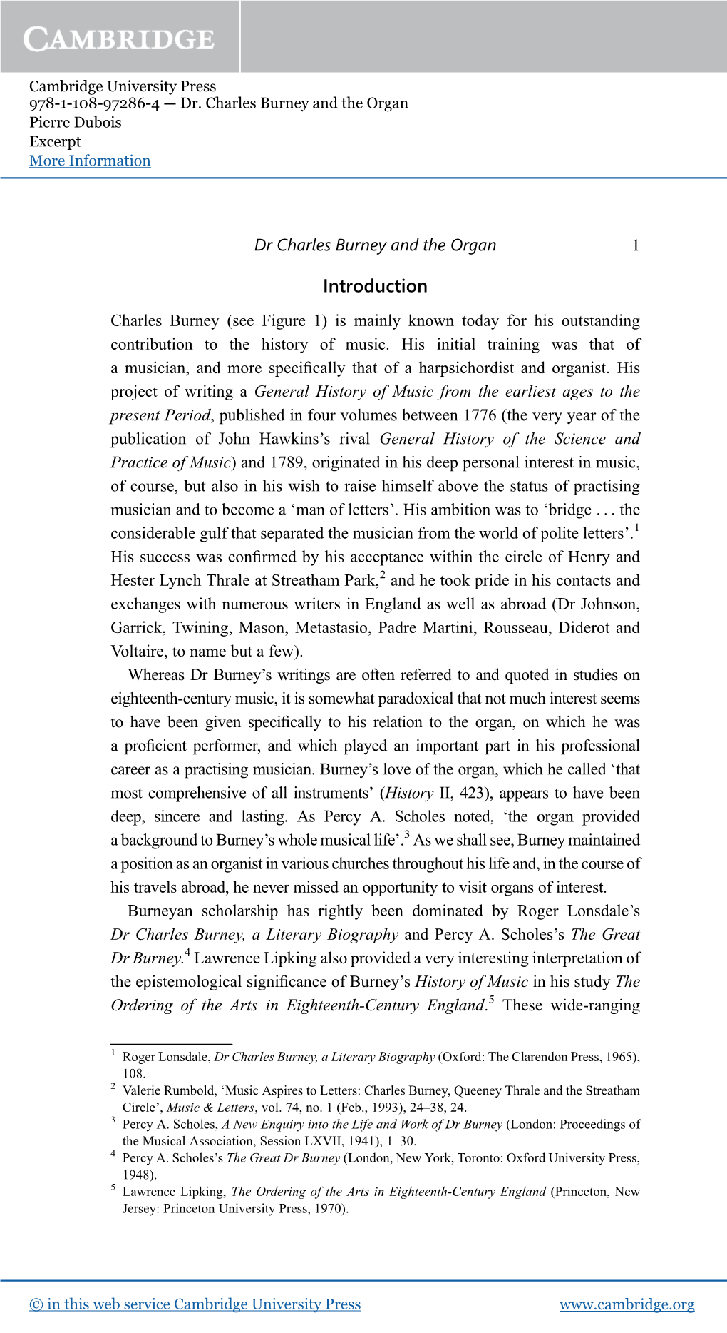 Introduction Charles Burney (See Figure 1) Is Mainly Known Today for His Outstanding Contribution to the History of Music