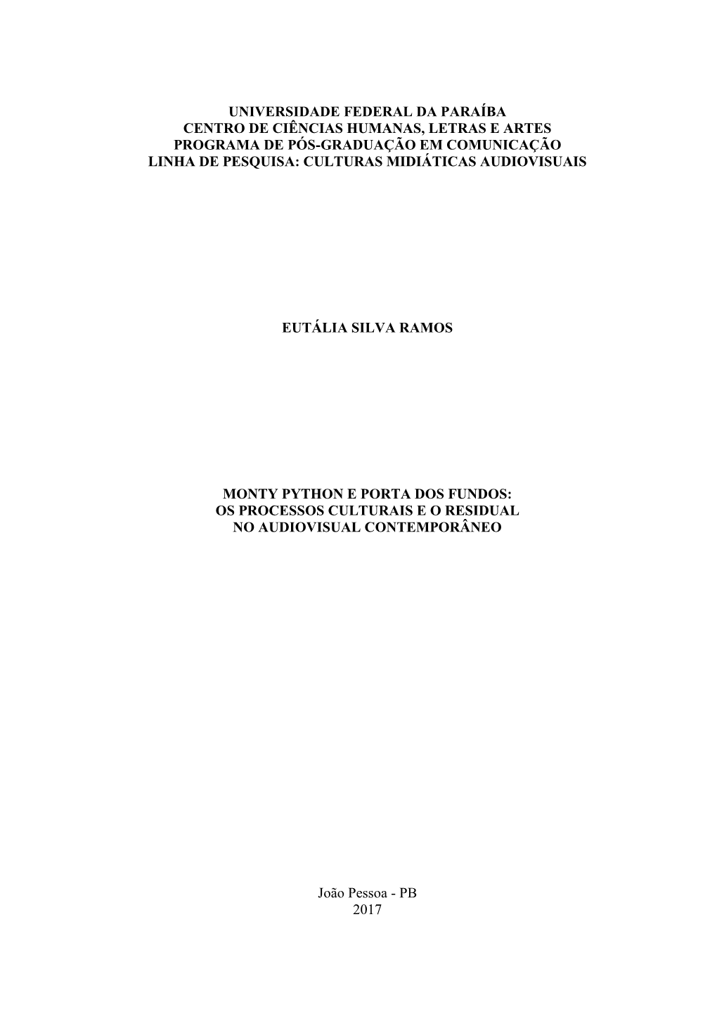 Universidade Federal Da Paraíba Centro De Ciências