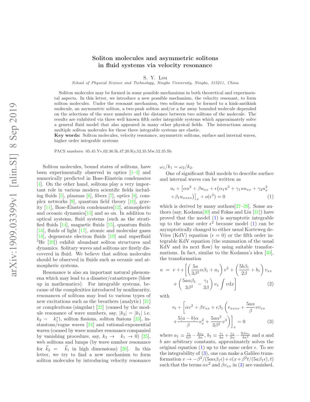 Arxiv:1909.03399V1 [Nlin.SI]