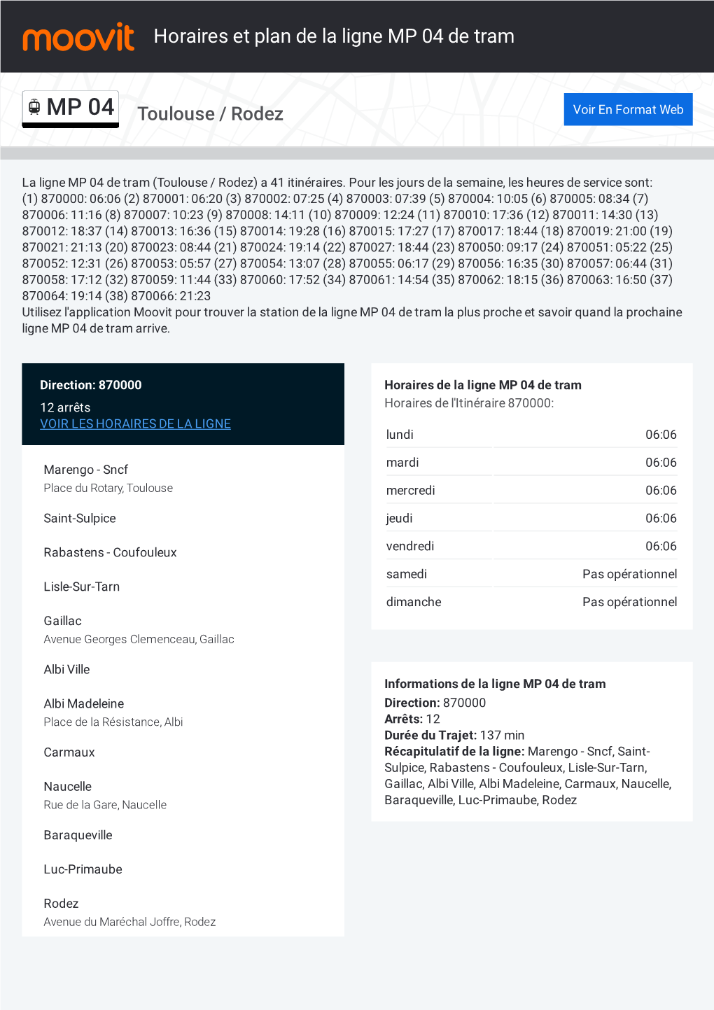 Horaires Et Trajet De La Ligne MP 04 De Tram Sur Une Carte