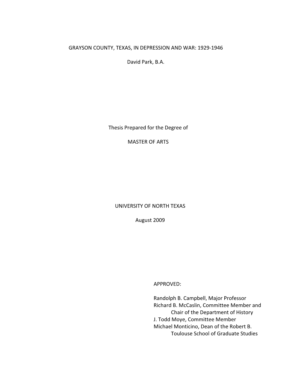 Grayson County, Texas, in Depression and War: 1929‐1946