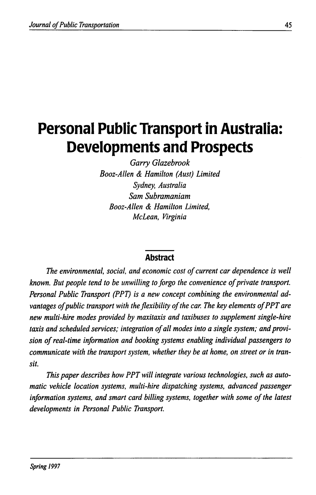 Personal Public Transport in Australia