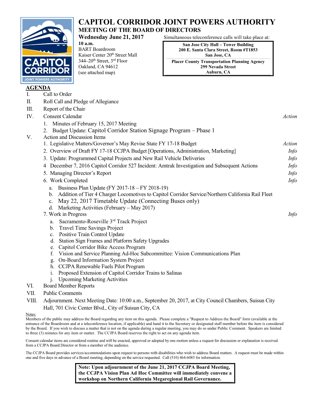 Capitol Corridor Joint Powers Board DATE: June 7, 2017