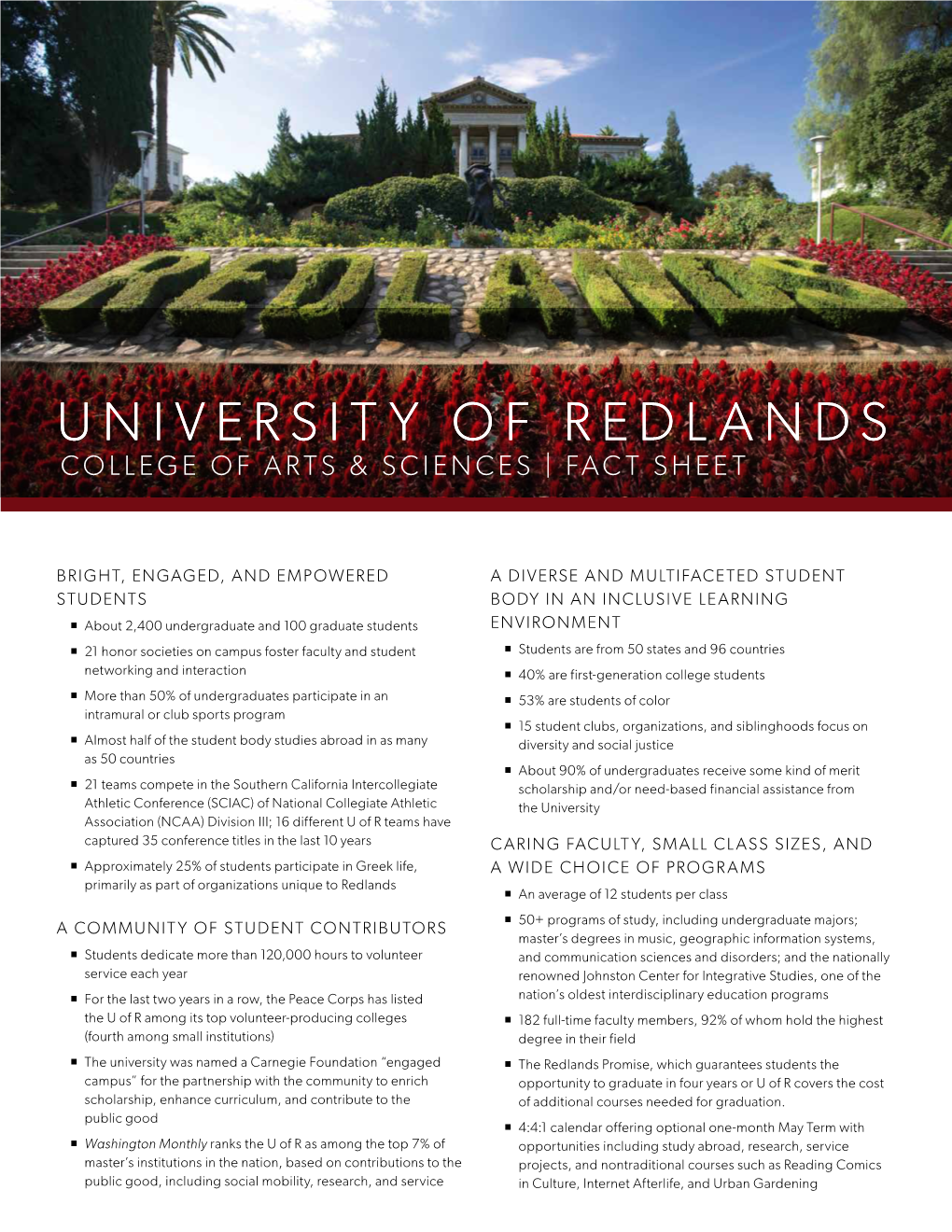 University of Redlands College of Arts & Sciences | Fact Sheet