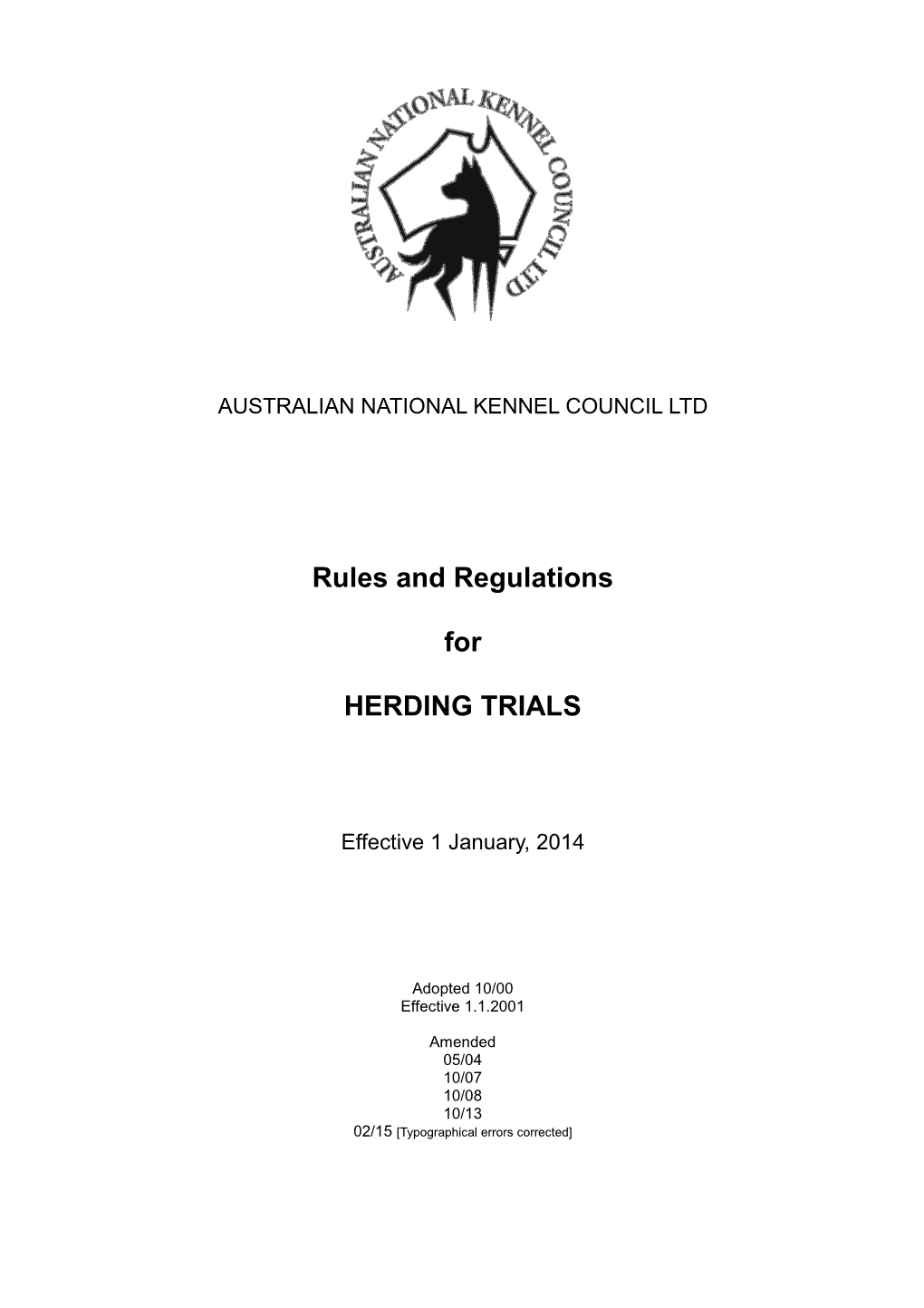 Rules and Regulations for HERDING TRIALS