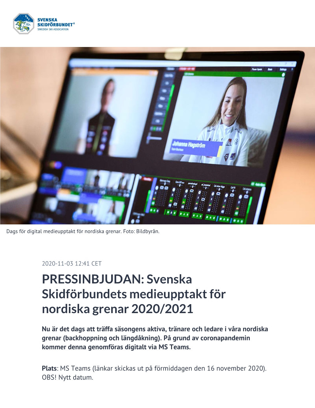 Svenska Skidförbundets Medieupptakt För Nordiska Grenar 2020/2021