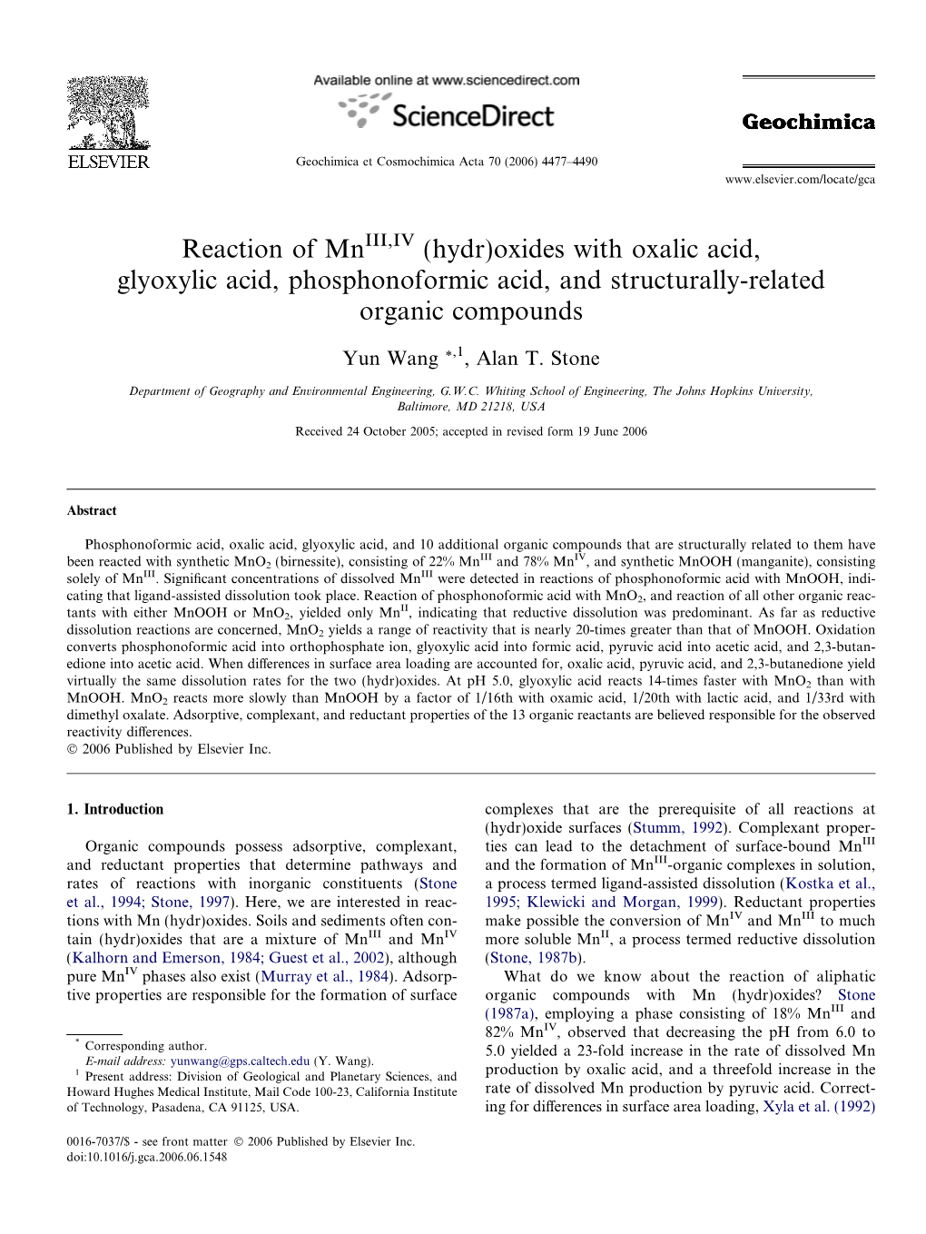 Reaction of Mniii,IV (Hydr)Oxides with Oxalic Acid, Glyoxylic Acid, Phosphonoformic Acid, and Structurally-Related Organic Compounds