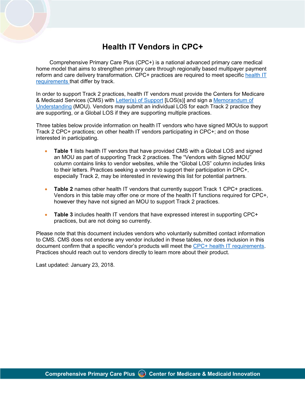 Health IT Vendors in CPC+