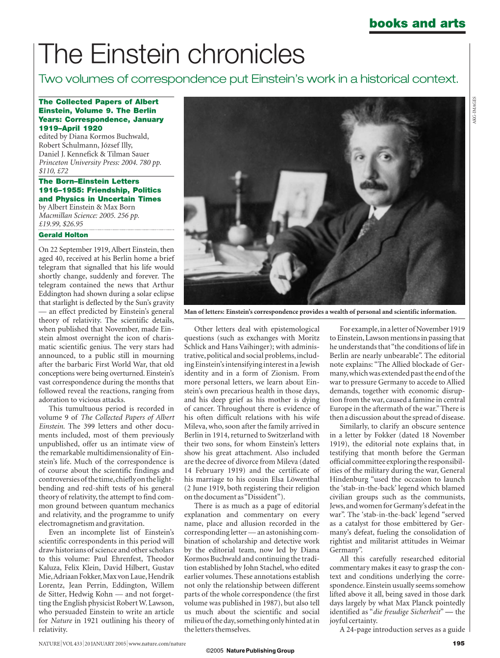 The Einstein Chronicles Two Volumes of Correspondence Put Einstein’S Work in a Historical Context