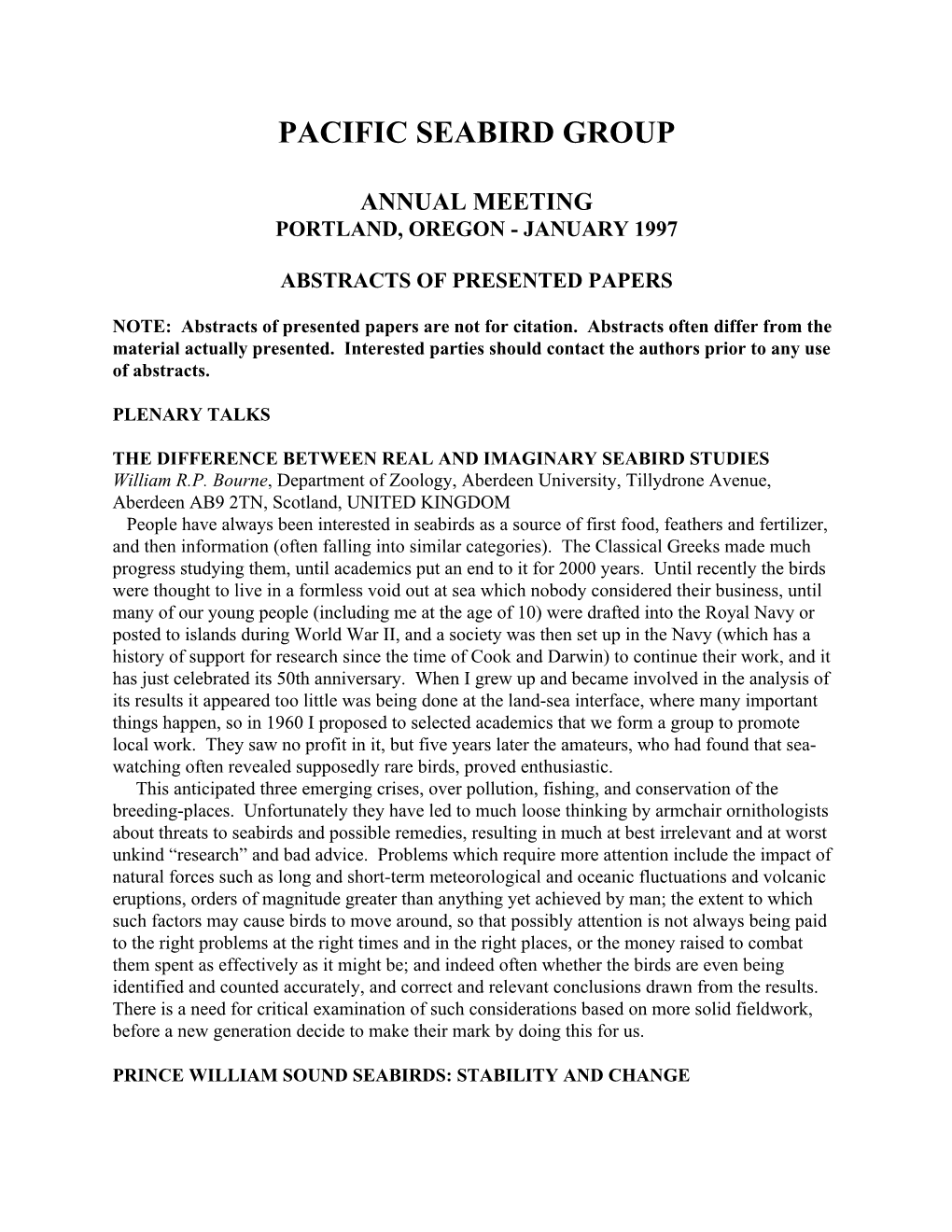 Pacific Seabird Group Annual Meeting