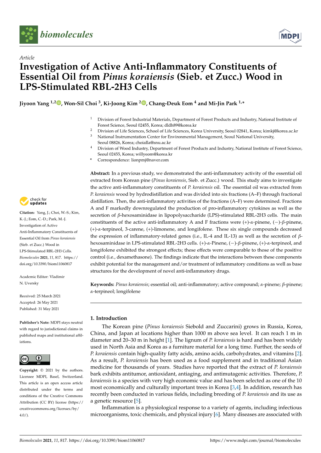 (Sieb. Et Zucc.) Wood in LPS-Stimulated RBL-2H3 Cells