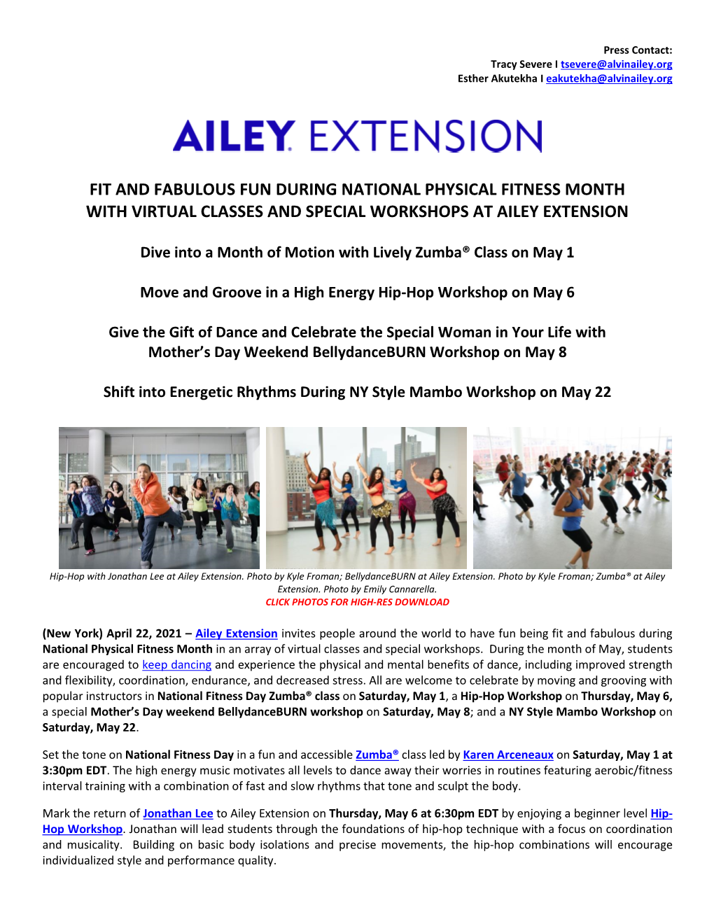 Fit and Fabulous Fun During National Physical Fitness Month with Virtual Classes and Special Workshops at Ailey Extension